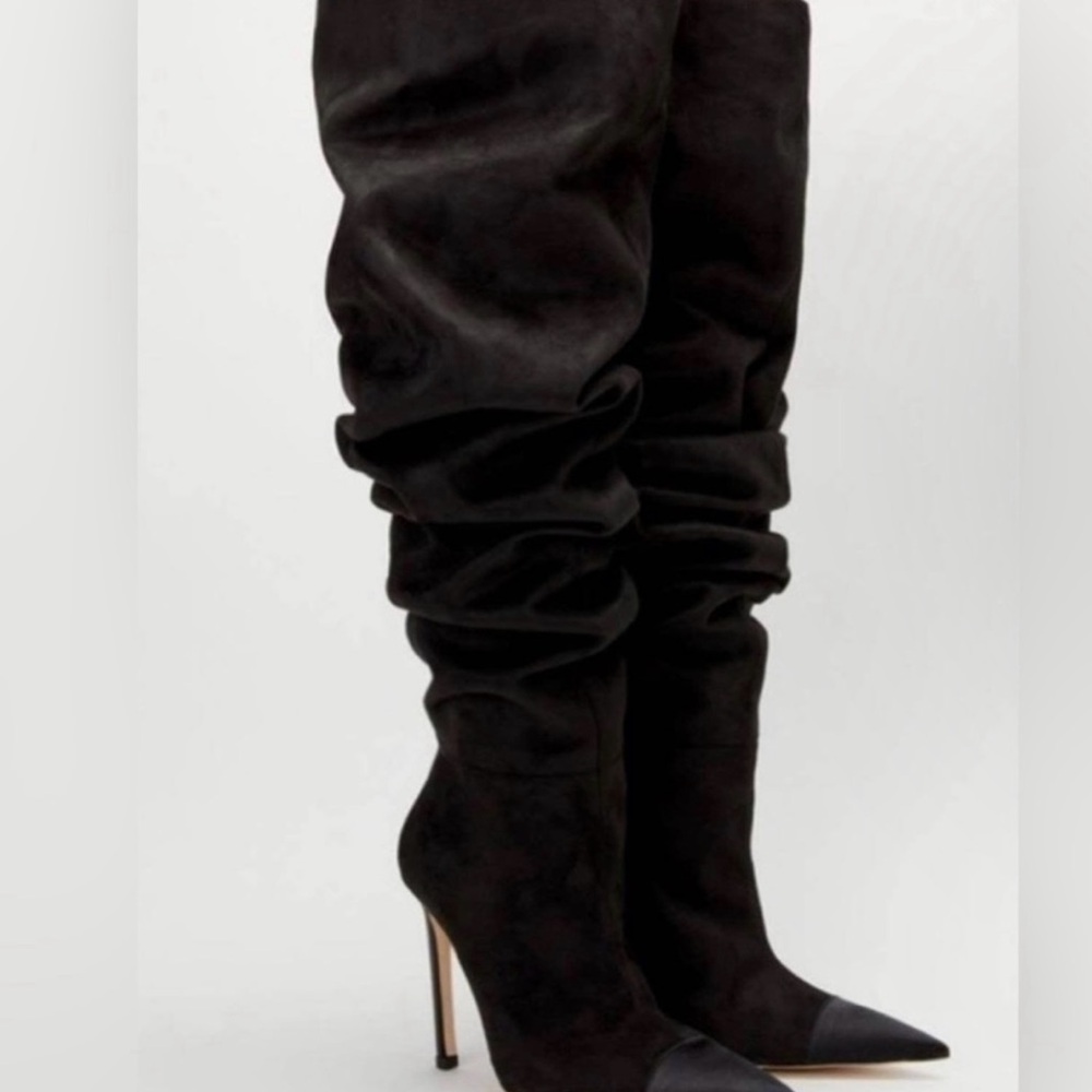 Good American Over The Knee Slouch Boot in Black Suede size 7